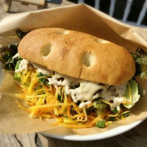 falafel burger at Marugoto Vegan Dining Asakusa in Tokyo