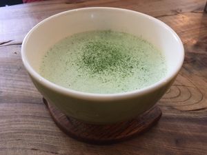 Vegan matcha latte at Marugoto Vegan Dining Asakusa in Tokyo