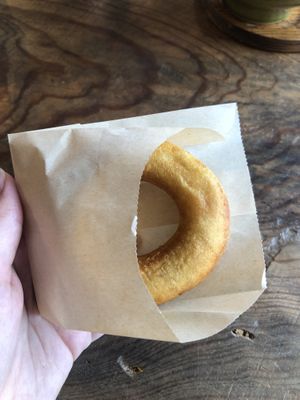 Sweet potato donut. Came out piping hot but it was much needed in the Tokyo rainy weather 😋 at Marugoto Vegan Dining Asakusa in Tokyo