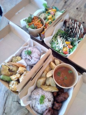 Lunch boxes at Marugoto Vegan Dining Asakusa in Tokyo