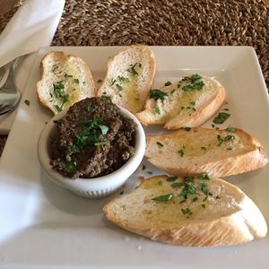 Garlic bread and olive tapenade  at Cafe Botanika in St Petersburg