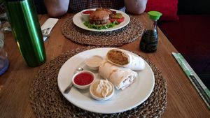 tortilla and burger at Cafe Botanika in St Petersburg