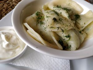 Vareniki with potatoes  at Cafe Botanika in St Petersburg