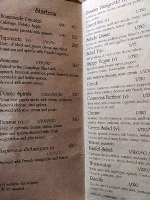 vegan items are  clearly labelled with (v)  at Cafe Botanika in St Petersburg