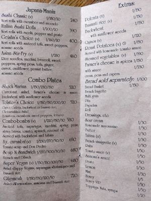 many items are suitable for vegans at Cafe Botanika in St Petersburg