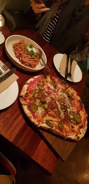 Tijuana pizza and bolognese at Borruso's in Crows Nest