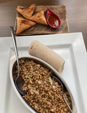 Azifa lentils and samosas  at Kilimanjaro Take Me Away in Amsterdam