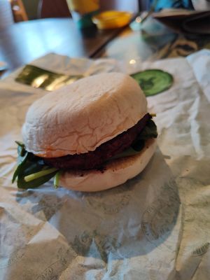 Vegan sausage patty at LEON in Worcester