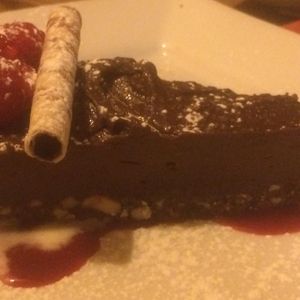 vegan dark chocolate and raspberry torte.  at The Vegetarian Red Lion in Ipswich