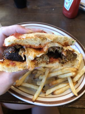 Vegan meatball sandwich  at Upper Crust Pizza in Chamberlain