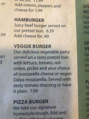 Veggie Burger description  at Upper Crust Pizza in Chamberlain