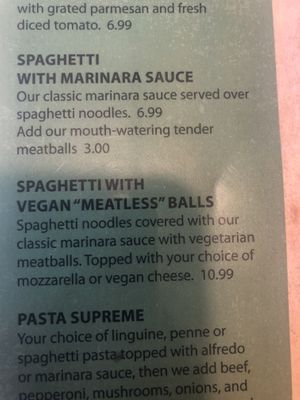 Vegan meatball spaghetti  at Upper Crust Pizza in Chamberlain