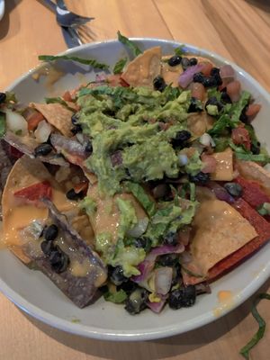 Vegan nachos (picture taken after eating half) at Ranch Camp in Stowe