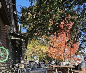 Amazing outdoor seating weather permitting at Ranch Camp in Stowe