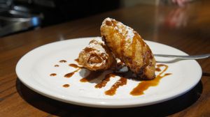 Fried banana with coconut palm sugar sauce at BoBoKo in Harrisonburg