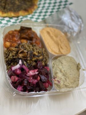 Dinner plate at The Mediterranean Chickpea in Tampa