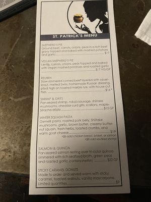 St. Patrick’s menu with vegan specials  at ERIS Brewery and Cider House in Chicago