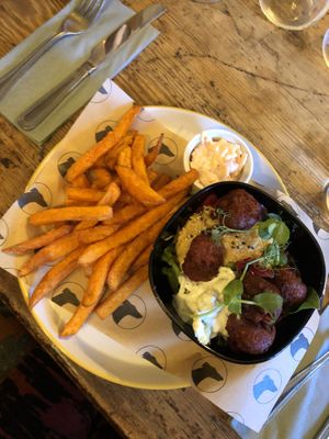 Sweet potato fries and falafel bowel  at The Greyhound Inn in Corfe Castle