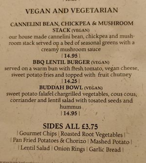 Vegan menu from Nov 16th 2019. Food was absolutely fabulous. at The Greyhound Inn in Corfe Castle