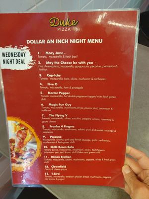 Specials menu November 2023 at Duke Pizza in Melbourne