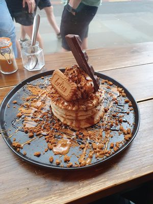 Lotus bueno pancake stack at Hampton & Vouis in Manchester