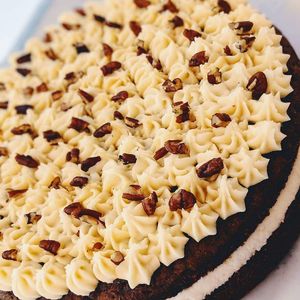 Coffee maple and pecan cake at Hampton & Vouis in Manchester