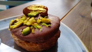 Date & pistachio bronut  at Hampton & Vouis in Manchester
