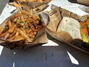 Vegan wrap and frites   at Cool Cats in Chamonix-mont-blanc