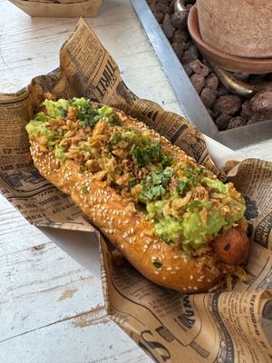 Vegan falafel dog (omit egg on top) at Cool Cats in Chamonix-mont-blanc