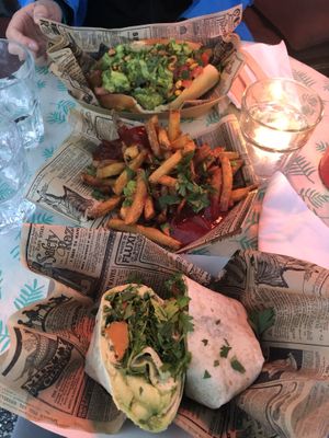 Veganised falafel, house fries and hummus wrap at Cool Cats in Chamonix-mont-blanc