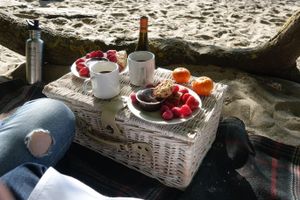 Hamper with "granola, chocolate, berries". at Wedgwood in Edinburgh