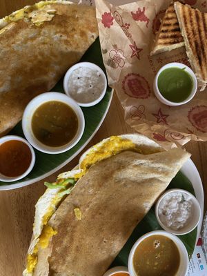 Potato dosa, pumpkin dosa and grilled cheese sandwich   at Masala Dosa Street Kitchen - MDSK in Phnom Penh