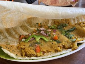Inside the mashed potato masala dosa  at Masala Dosa Street Kitchen - MDSK in Phnom Penh
