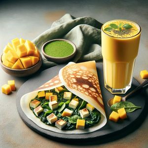 Gluten Free Spinach & Tofu Dosa Combo with Vegan Mango Lass at Masala Dosa Street Kitchen - MDSK in Phnom Penh