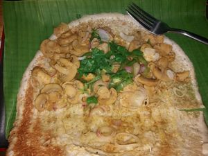 Mushroom and shallot Dosa with herbs at Masala Dosa Street Kitchen - MDSK in Phnom Penh