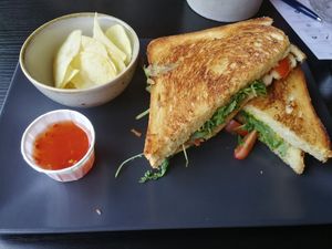 Veganlicious tosti on cornbread at Blondi Katwijk in Katwijk Aan Zee