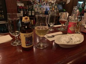 Beers and vegan beignets  at The Belgian Cafe in Philadelphia