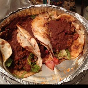 Spicy Seitan Chorizo soft tacos - carry-out at The Belgian Cafe in Philadelphia