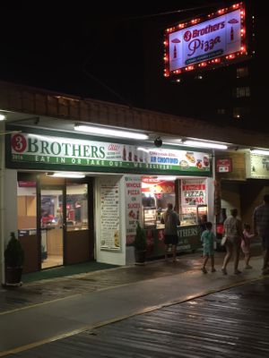 Evening view of storefront! at 3 Brothers Pizza & Restaurant in Wildwood