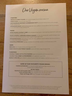 Menu  at The Windhover in Northampton