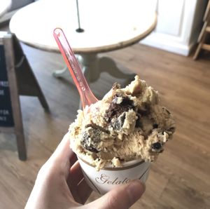 Vegan salted caramel with brownie single scoop  at Hoorays Gelato Kitchen in Stratford-upon-avon
