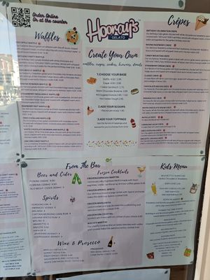 Menu - has vegan options at Hoorays Gelato Kitchen in Stratford-upon-avon