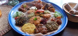 Option 22 on the menu (front) and  the meat mix (back) at Asmara in Eindhoven