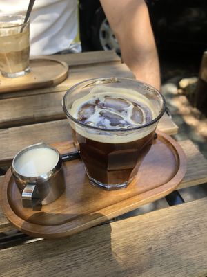 Iced americano with oat milk   at vevi Café - vegan specialities in Cologne