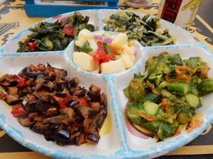 The delicious vegan lunch the cook prepared me, without  the cheese. at La Bottega del Gusto in Capaccio Paestum