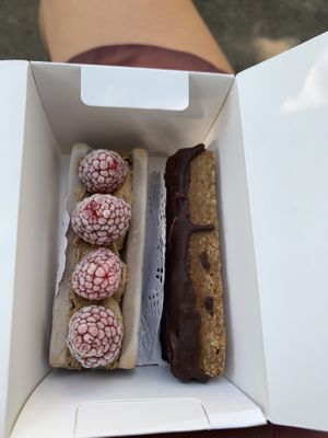 Raspberry caramel cake and snickers bar  at Rawissima in Sibiu