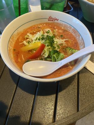 Spicy vegan tomato ramen at Stripe Noodles in Chatan
