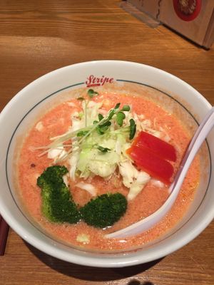 Vegan ramen with tomato broth (July 2017). at Stripe Noodles in Chatan
