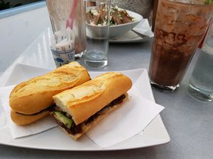 veg 3 sandwich and cold soya chocolate at Popolo in Mykonos