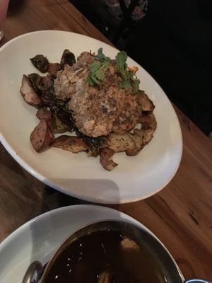 Fried cauliflower, red potatoes and Brussel Sprouts with mushroom gravy.  at Southern Social in Vero Beach